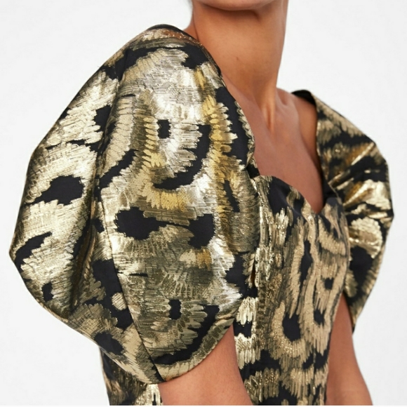 Zara Black & Gold Lame´ Puffed Sleeve Special Occasion Cropped Top - Picture 2 of 15